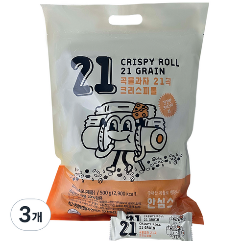 곡물과자 21곡 크리스피롤 50개입, 500g, 3개