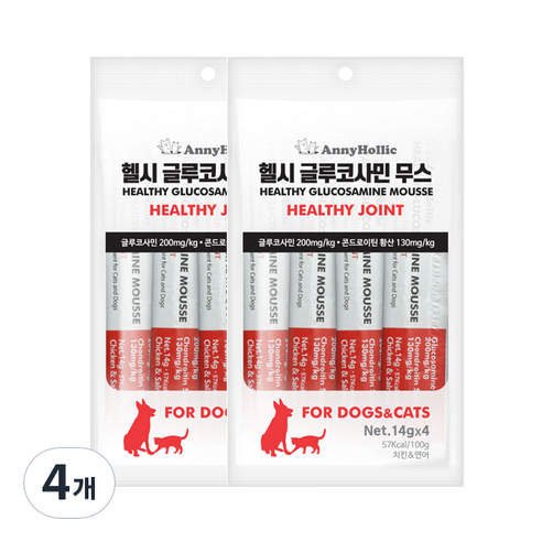 애니홀릭 반려동물 헬시 글루코사민 무스 영양제, 4회분, 치킨&연어, 4개