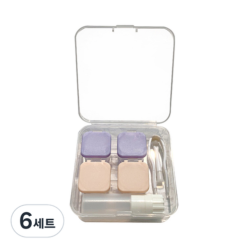 알럽뷰 휴대용 콤팩트 렌즈케이스 2p + 보관함 + 집게 2p 세트, 스퀘어 핑크퍼플, 6세트