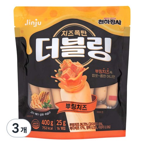 진주햄 더블링 뿌링치즈 파우치, 400g, 3개