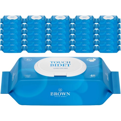 브라운 저자극 터치 비데 화장실용 물티슈 캡형, 48매, 50개