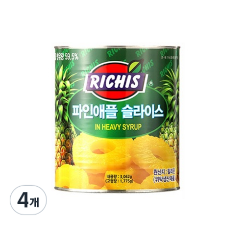(주)동서 파인애플슬라이스 캔, 3.062kg, 4개