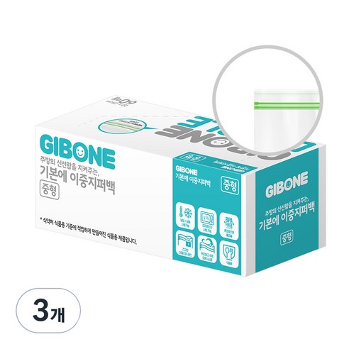 기본에 냉장 냉동 겸용 이중 지퍼백, 중(M), 60개입, 3개