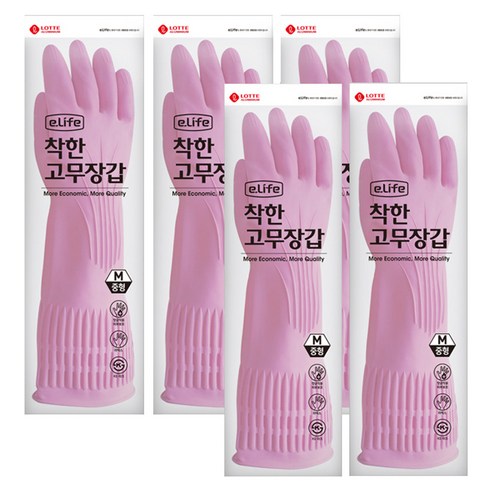롯데이라이프 착한 고무장갑, 핑크, 중(M), 5세트
