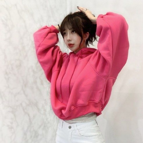 VANANA2 핑크 컬러풀 퍼프 소매 기모 후드