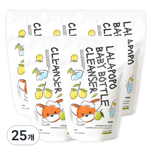 케이맘 랄라포포 유아용 젖병식기세정제 거품형 리필 쿨라임향, 400ml, 25개