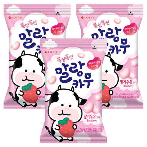 롯데웰푸드 말랑카우 스트로베리, 79g, 3개