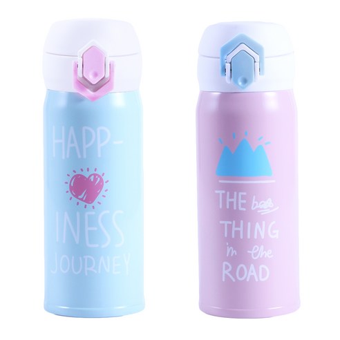 상상앤드 베르나차 보온보냉 텀블러 원터치형 2p 세트, 블루, 핑크, 350ml