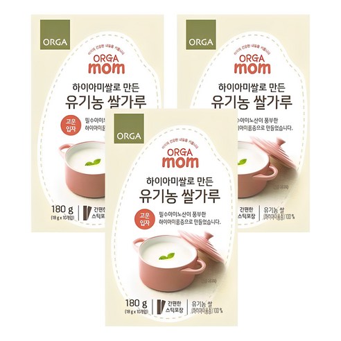 올가맘 하이아미쌀로 만든 유기농 쌀가루 고운입자, 180g, 3개