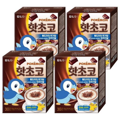 담터 포켓몬 팽도리의 무가당 오리지널 핫초코, 20g, 30개입, 4개