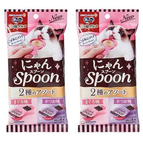 유니참긴노스푼 고양이 냥스푼 간식 4p, 혼합맛(참치/가다랑어맛), 40g, 2개