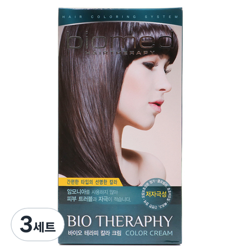 바이오메드 헤어테라피 칼라크림 염모제, 7호 흑갈색, 3세트