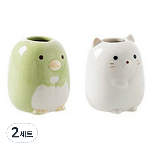 애니멀 다용도 칫솔꽂이, 그린펭귄 + 화이트고양이, 4개