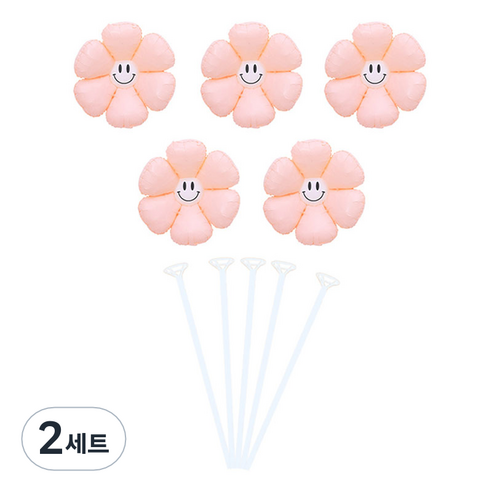 피앤비유니티 무광스마일 데이지 풍선 5p + 스틱 5p 세트, 06 핑크, 2세트