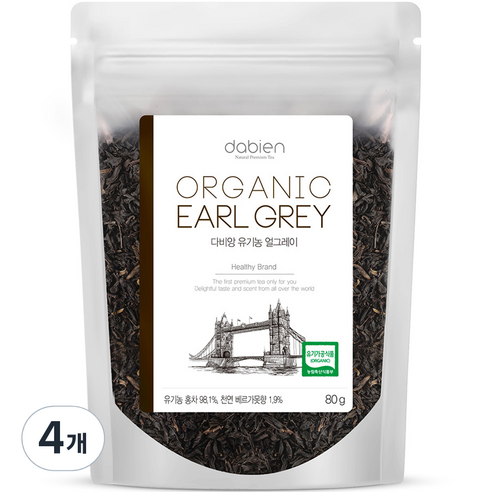 다비앙 유기농 얼그레이 홍차 리필, 80g, 1개입, 4개