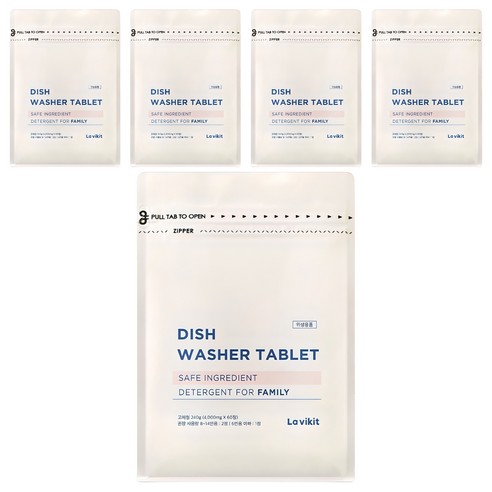 라비킷 식기세척기 세제 고체형 60정, 240g, 5개