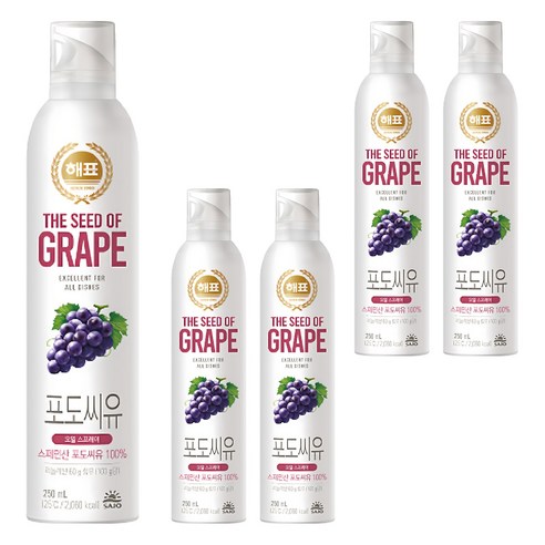 해표 포도씨유 오일스프레이, 250ml, 5개