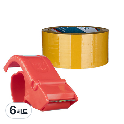 대박테이프 황색 박스테이프 50m 1p + 커터기 1p, 6세트