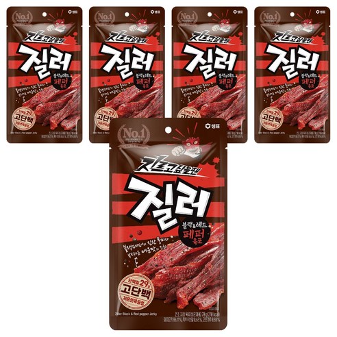 질러 블랙 & 레드 페퍼 육포, 5개, 70g