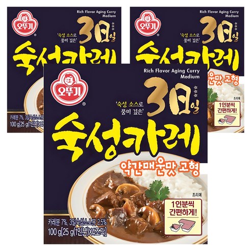 오뚜기 3일 숙성카레 약간매운맛 고형, 100g, 3개