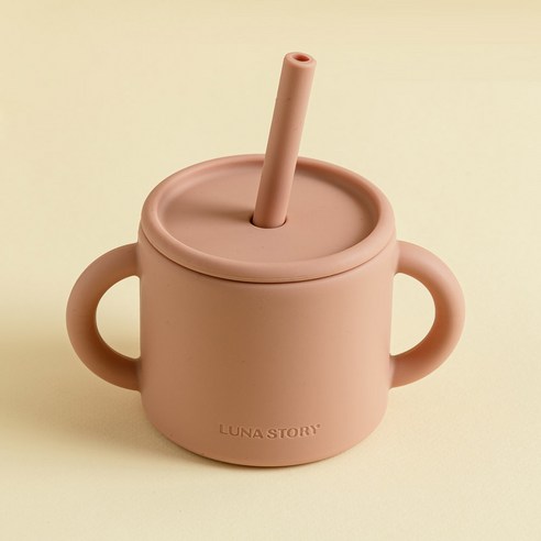 루나스토리 양손 실리콘 빨대컵 180ml, 브릭, 1개