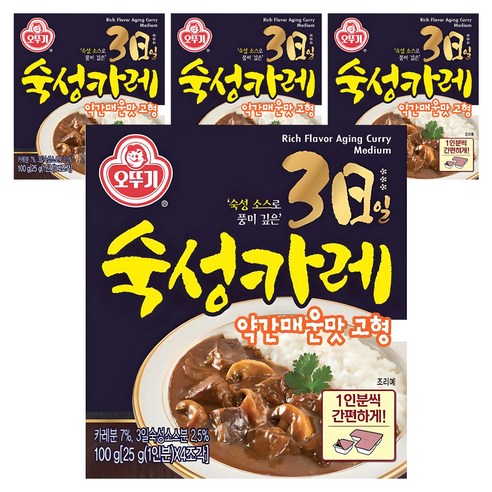 오뚜기 3일 숙성카레 약간매운맛 고형, 100g, 4개