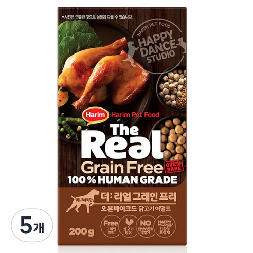 하림펫푸드 어덜트 강아지 더리얼 그레인프리 오븐베이크드 건식사료, 닭, 200g, 5개