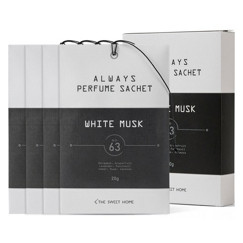 더스윗홈 올웨이즈 퍼퓸사쉐 옷장방향제, 20g, 4개, 화이트 머스크