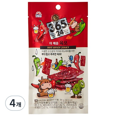 해표 365 24 더 매운 육포, 30g, 4개