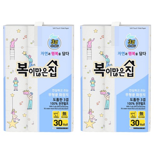 복이많은집 3겹 펄프 화장지, 2세트, 30롤, 22m