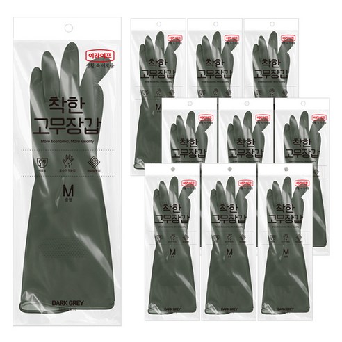 롯데이라이프 착한 고무장갑, 다크그레이, 중(M), 10세트