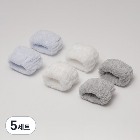 쿠캐치 부드럽고 깔끔한 세안 손목밴드, 5세트, 블루, 그레이, 화이트