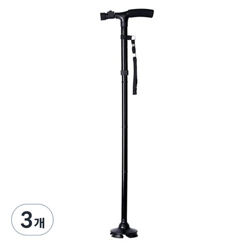 원티크 가벼운 접이식 LED 4발 어르신 지팡이, 3개
