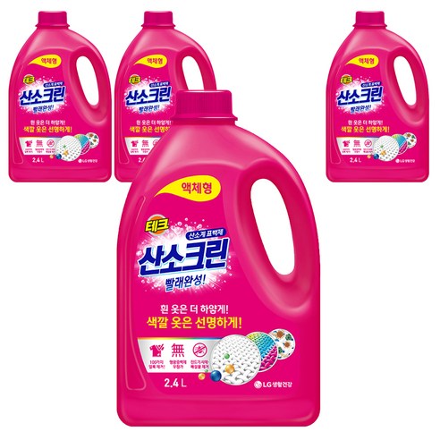 테크 산소크린 액체형 표백제 본품, 2.4L, 4개