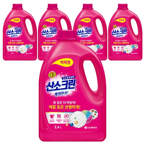테크 산소크린 액체형 표백제 본품, 2.4L, 5개