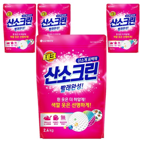 테크 산소크린 분말 표백제, 2.4kg, 4개