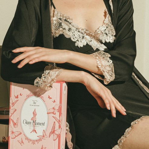 글램모먼트 드레스 업 여성 미니 슬립 + 로브 잠옷 세트