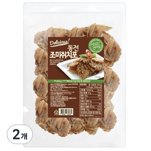 해맑은푸드 동전 쥐포, 400g, 2개