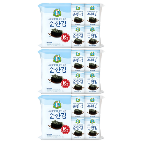 지도표 성경김 소금없이 기름 발라 구운 순한김, 64g, 3개