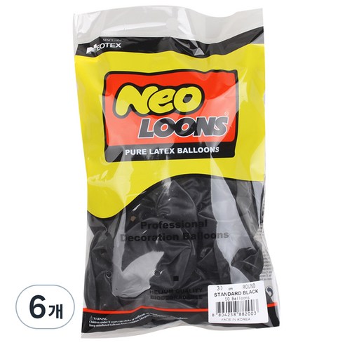 네오텍스 라운드풍선 30cm 50p, 스탠다드 블랙, 6개