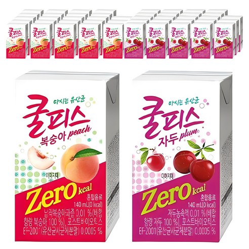 동원 쿨피스 제로 테트라 음료 복숭아 140ml 24p + 자두 140ml 24p, 1개