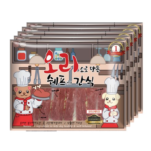 쉐프의간식 대용량 반려동물 건조간식 300g, 오리스테이크, 5개