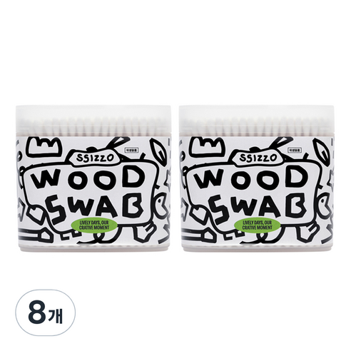 씨조 베이직 면 우드 스왑 면봉, 200개입, 8개