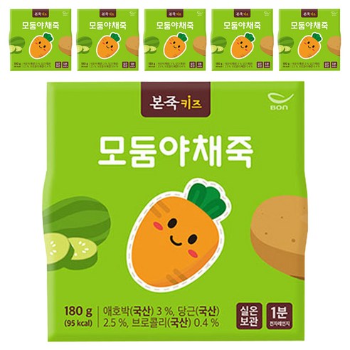 본죽 키즈 모둠 야채죽 180g, 6개, 혼합맛(애호박/당근/브로콜리)