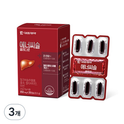 대웅제약 에너씨슬 콜레다운 밀크씨슬 홍국, 30정, 3개