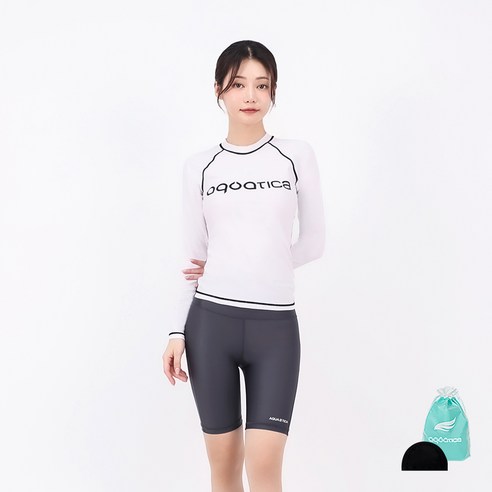 아쿠아티카 여성용 래쉬가드 상의 AQAWTS23004 + 하프 워터레깅스 AQAWLE23006 + 스판수모 + 비닐백 세트