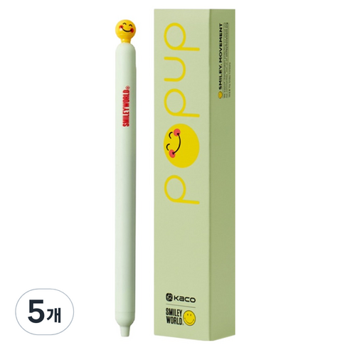 카코 스마일리 팝업 젤펜 0.5mm, 그린, 5개