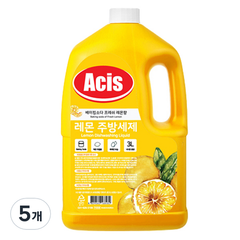 아키스 베이킹소다 프레쉬 레몬 주방세제, 3L, 5개