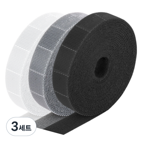 쿠말 뜯어 쓰는 전선정리 찍찍이 케이블 타이 3종 세트, 블랙, 그레이, 화이트, 3세트