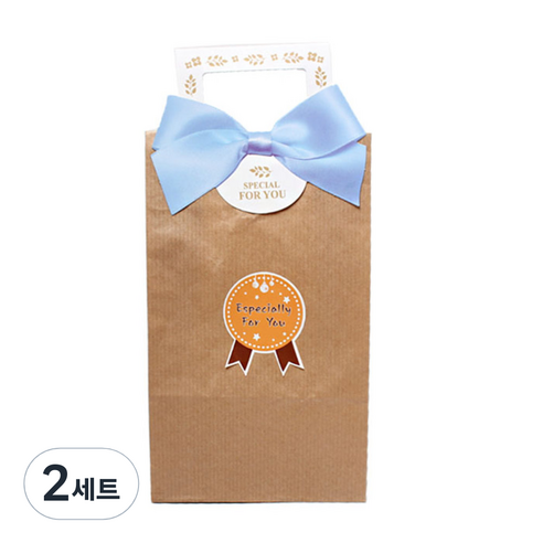 피크닉하우스 리본 손잡이스티커 블루 20p + 크라프트 각대종이봉투 20p + 스티커 20p, 혼합 색상, 2세트
